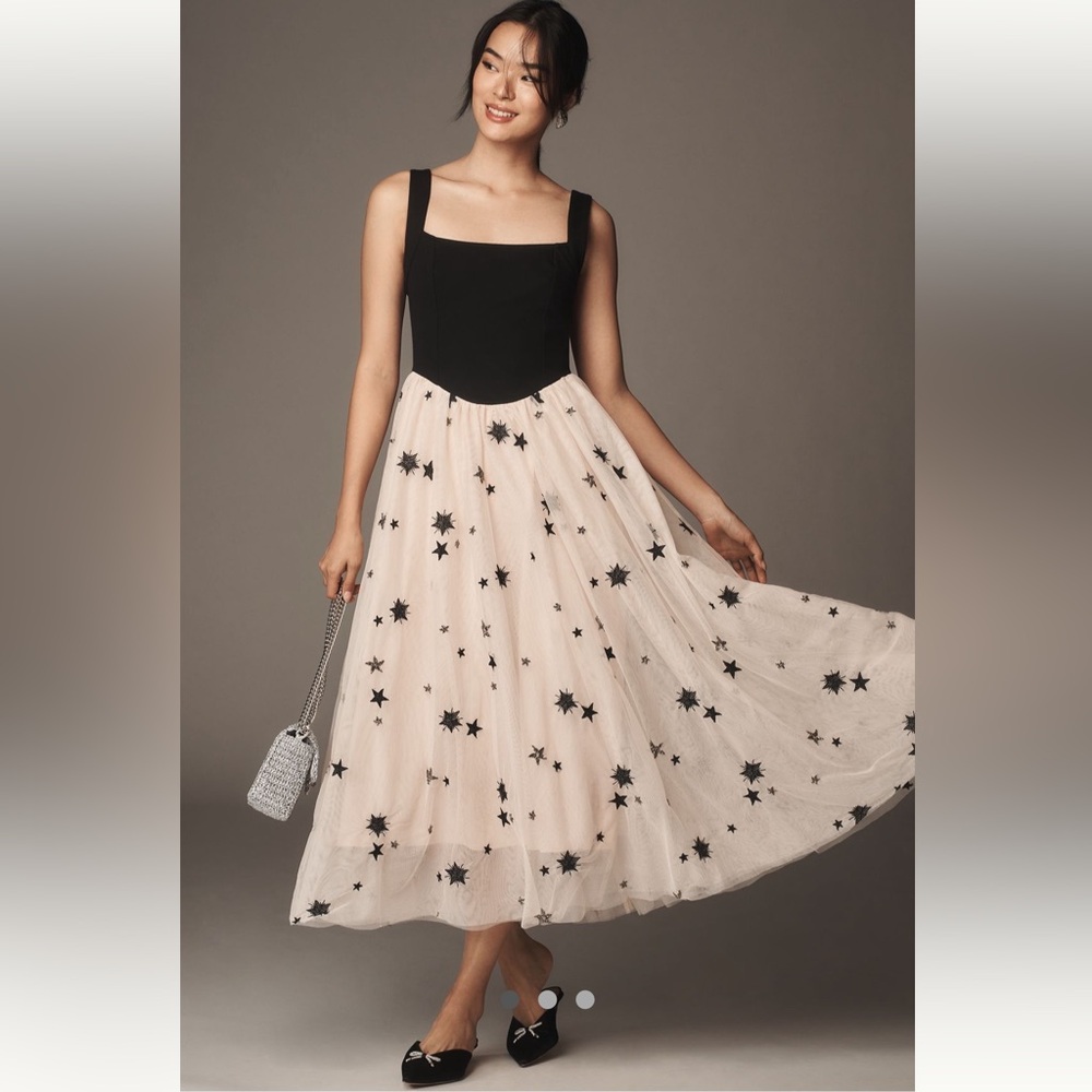 Elegant Black and Cream Starry Skirt new with tags from Anthropologie